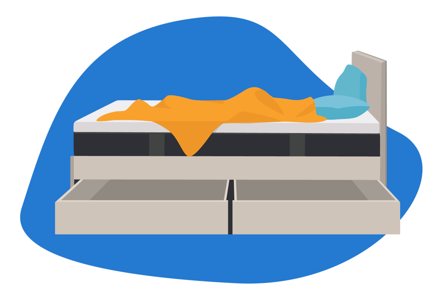 cama com arrumação de gavetas laterais